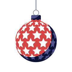 Red Christmas ball with holiday ornament. Vector illustration in flat design. 2023 toy for christmas tree.