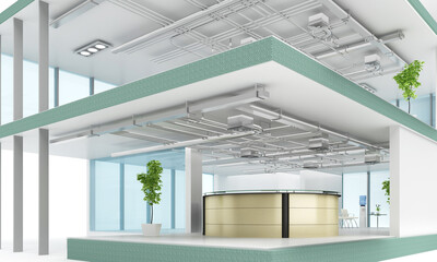 sectional office space with ventilation structure on the ceiling