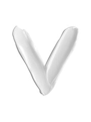 Alphabet Letter v, Cream moisturiser smudge texture smear letter written with white liquid beauty product