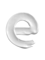 Alphabet Letter e, Cream moisturiser smudge texture smear letter written with white liquid beauty product