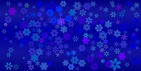 on a dark blue bright background snowflakes of different shades