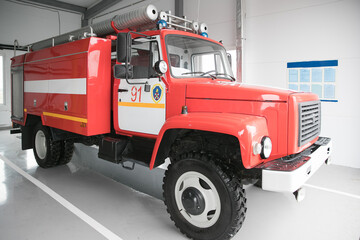 Special red fire truck at the fire station