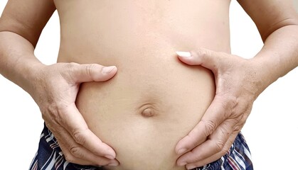 Man Holding big belly with hand.