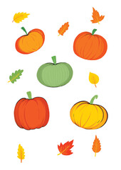 set of autumn fall pumpkins and leaves Jpeg