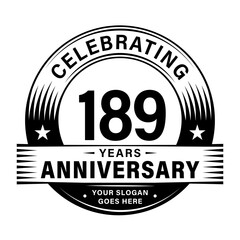 189 years anniversary celebration design template. 189th logo vector illustrations.
