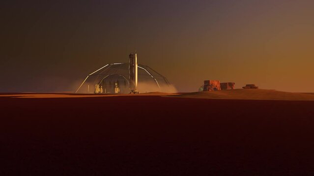 Human Colony on Mars. Martian surface in realistic 3D.