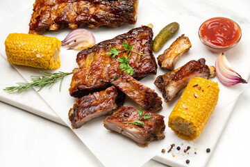 Grilled ribs with barbecue sauce and ketchup	