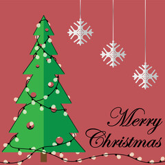 Fototapeta na wymiar christmas card with christmas tree on red background 