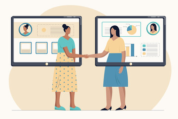 Иллюстрация в плоском стиле об онлайн-сотрудничестве