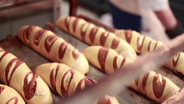 baking baguettes at the factory
