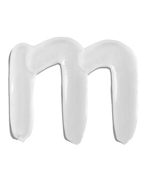 Alphabet Letter m, Cream moisturiser smudge texture smear letter written with white liquid beauty product