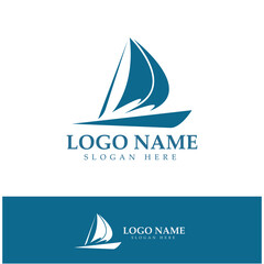 Simple Sailboat dhow boat on Sea Ocean Wave art style logo design, Daily cruises, sea travel, vector icon ILLUSTRATION