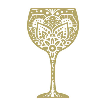 wine glass, mandala pattern