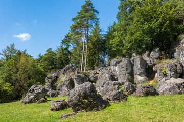 Rock formations of the Kemitzenstein near Bad Staffelstein/Germany in Franconian Switzerland