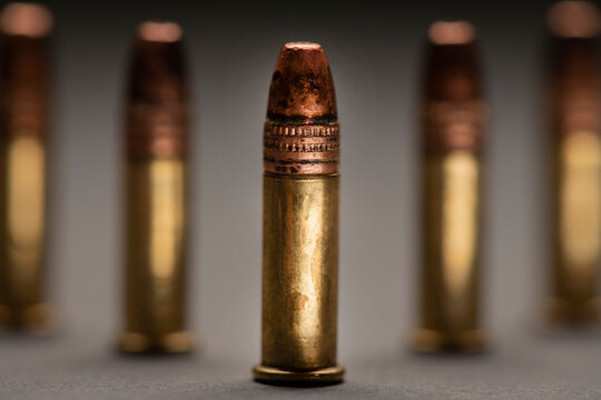 .22lr rounds, rimfire ammunition. Pest control and plinking. Close up,