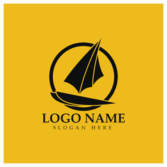 Simple Sailboat dhow boat on Sea Ocean Wave art style logo design, Daily cruises, sea travel, vector icon ILLUSTRATION