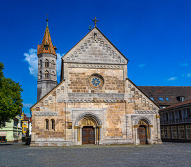 Obraz premium St. John‘s Church (St. Johanniskirche) with the belfry, late romantic era, Schwaebisch Gmuend, Baden-Wuerttemberg, Germany, Europe