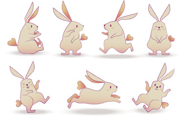 Collection Cute Rabbit Different Poses