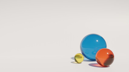 3d rendering of clear colored spheres business modern minimalist bar graph data visualization