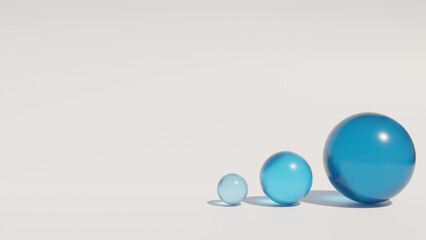 3d rendering of clear colored spheres business modern minimalist bar graph data visualization