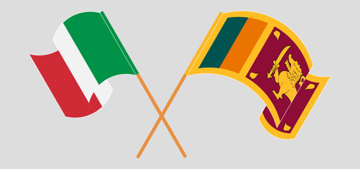 Crossed and waving flags of Italy and Sri Lanka