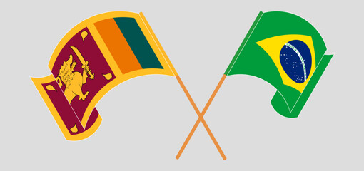 Crossed and waving flags of Sri Lanka and Brazil