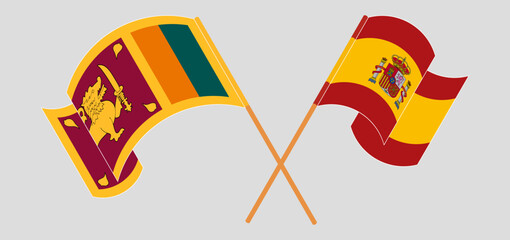 Crossed and waving flags of Sri Lanka and Spain