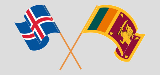Crossed and waving flags of Iceland and Sri Lanka