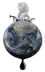 Pollution of the planet earth. Oil production, pipes with smoke, a drop of oil. The end of oil...