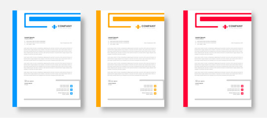 corporate modern letterhead design template set with yellow, blue and red color. creative modern letter head design templates for your project. letterhead design. letter head design.