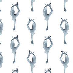 Girl figure skater gliding on ice print.Silhouette pattern.Winter sport.Watercolor pattern on a white background. © Makarova Art