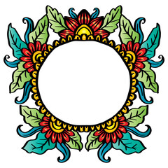 Hand drawing beautiful flower circle frame