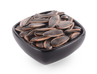 Healthy sun-flower seeds on a white background.