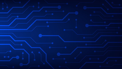 Hi-tech digital circuit board. AI pad and electrical technology lines on blue lighting background 