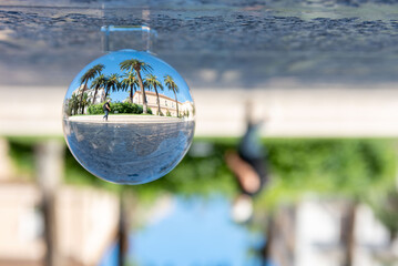 The Immacolata Square in the center of the town of Taranto, in the South of Italy, reflectdd into a Crystal Sphere