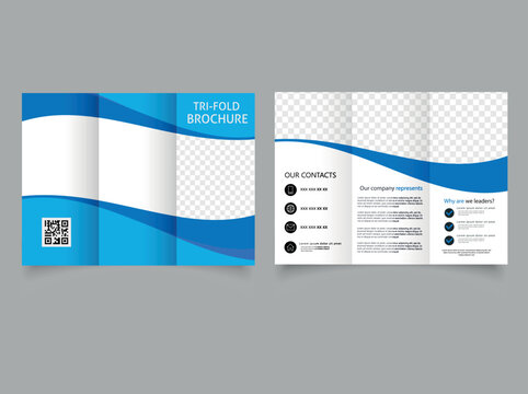Tri fold brochure with blue waves. Flyer for printing.