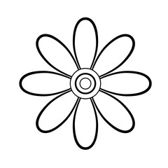 Fototapeta na wymiar Black line art flower icon illustration, flower head outline decoration.