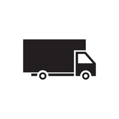 Free home delivery sticker. Vector icon of a flat red cargo truck, online store icon, promo sticker 