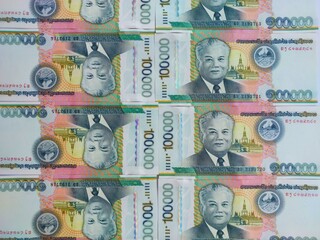 Laos Kip banknotes close-up. Money background. Laos currency - Kip. Pattern texture and background...
