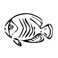 Fish black and white line art illustration PNG with transparent background.