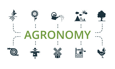 Agronomy set icon. Editable icons agronomy theme such as watering can, well, roots and more.