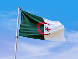 Beautiful Algeria flag waving with sky background - 3D illustration - 3D render
