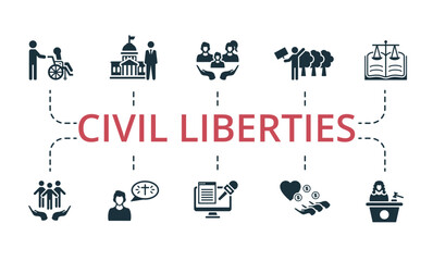 Civil Liberties set icon. Editable icons civil liberties theme such as mass media, religious, environmental protection and more. © Mariia