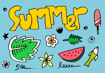 Summer collection in doodle style, for banners and more.