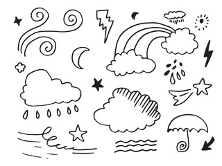 Hand drawn weather collection. Flat style vector illustration on white background.