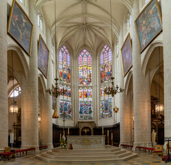 interior view of the altar and central nave of the Collegiale Notre Dame church in Dole