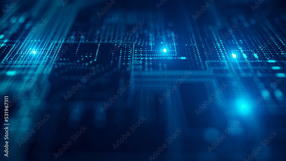 Poster Blue technology background/Technology background of the dot and line, can be used in the description of technological processes, science, education. Can be used as digital dynamic wallpaper. 3d render