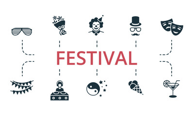 Fototapeta na wymiar Festival set icon. Editable icons festival theme such as harmonic, bouquet, clown and more.
