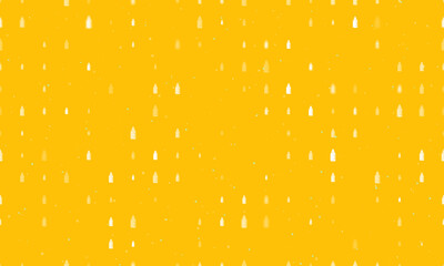 Seamless background pattern of evenly spaced white feeding bottle symbols of different sizes and opacity. Vector illustration on amber background with stars