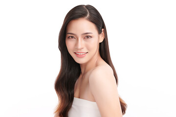 Beautiful young asian woman with clean fresh skin on white background, Face care, Facial treatment, Cosmetology, beauty and spa, Asian women portrait.